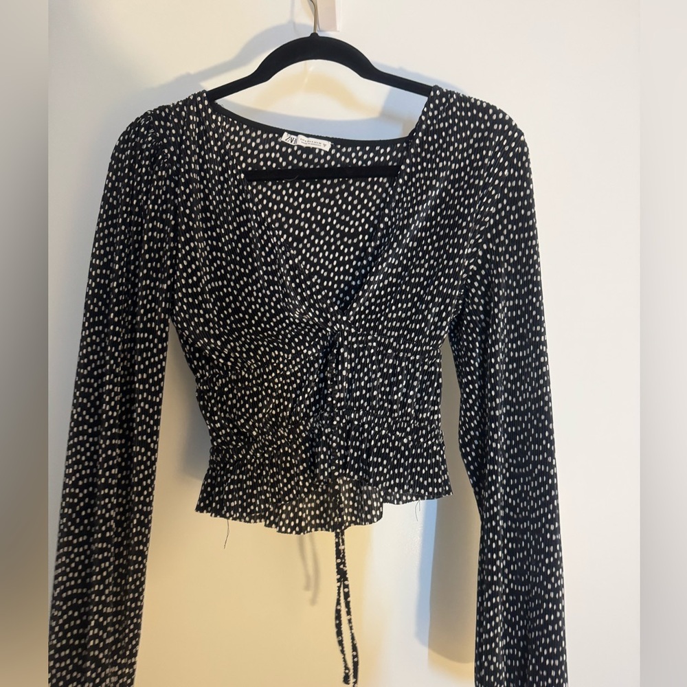 Zara Black and White Dotted Wrap Crop Top